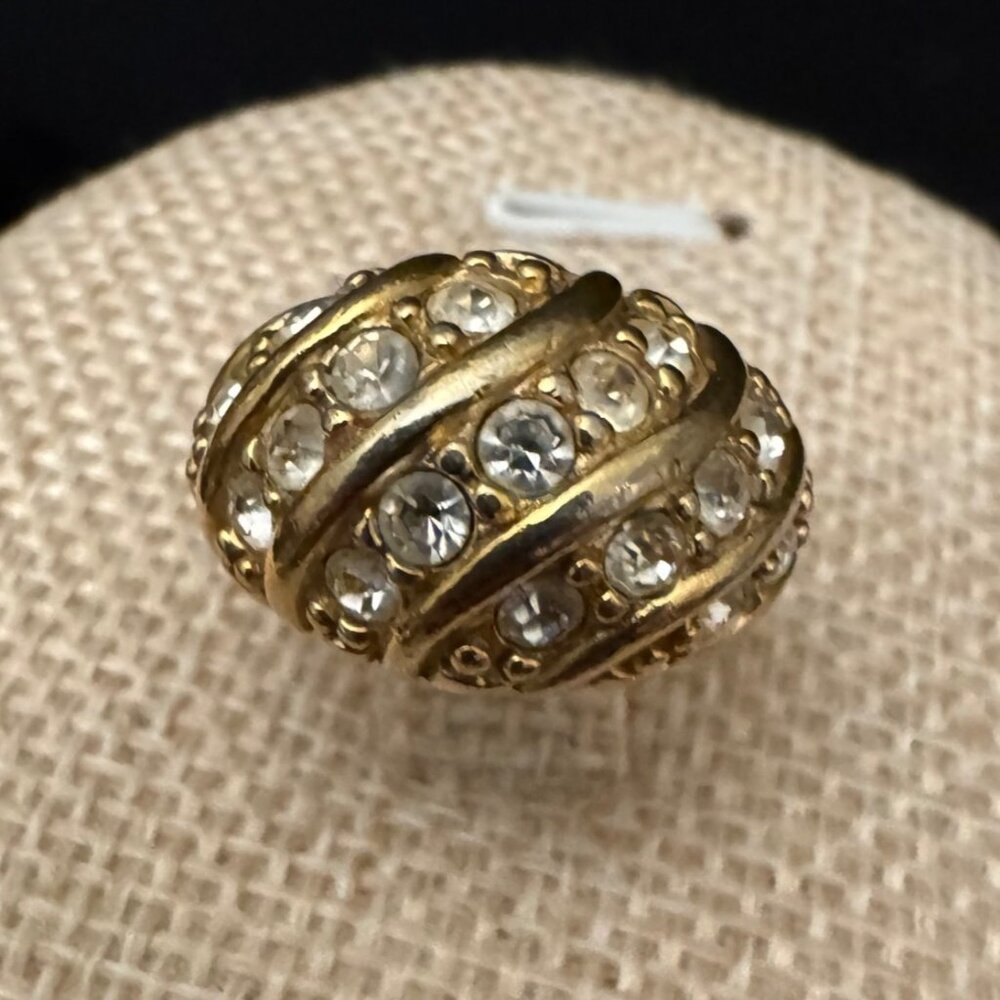 Vintage Gold-Tone Domed Ring With Clear Rhinestones Signed Avon